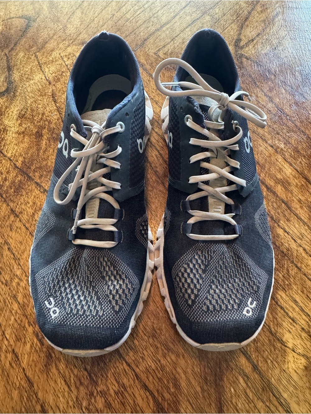 On Running Navy Knit Sneakers with Cream Trim